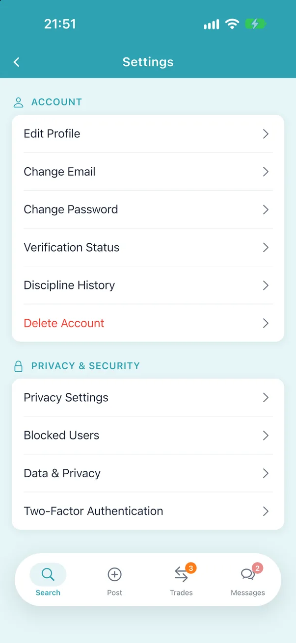 Account and privacy & security settings